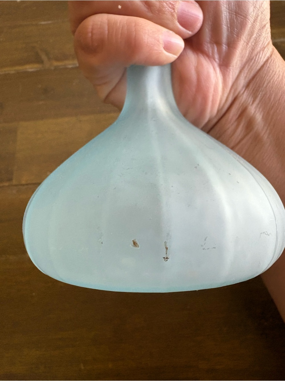 Vintage Blue Satin Art Glass Jack-in-the-Pulpit Vase Ruffle Trumpet Soft Frosted - Picture 9 of 11